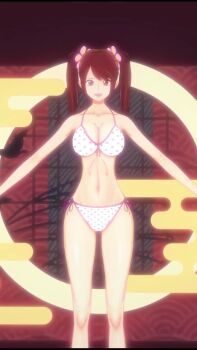 1girl 3d animated bikini breasts brown_eyes brown_hair cleavage curvy dancing el_tio_ale highleg highleg_bikini highres large_breasts long_hair looking_at_viewer one_piece red_lips shinobu_(one_piece) smile swimsuit twintails video white_bikini wide_hips