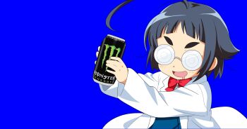2000s_(style) ahoge artist_self-insert bk_(barakoodra) coke-bottle_glasses glasses highres open_mouth original short_bangs short_eyebrows smile solo thick_eyebrows