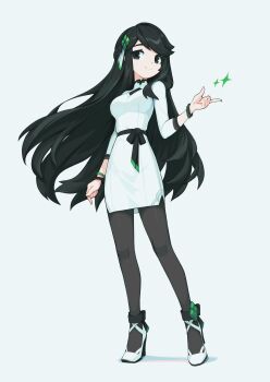 1girl 2025 absurdres black_eyes black_hair black_pantyhose bracelet china_dress chinese_clothes dress hair_ornament high_heels highres jewelry krita_(medium) libbie_the_spirit_oryx long_hair looking_at_viewer original pantyhose signature spirit_animals_in_disguise standing tyson_tan