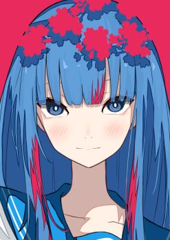 1girl absurdres auhuheben17 blue_eyes blue_hair cherry_blossoms highres light_blush light_smile long_hair looking_at_viewer multicolored_hair original portrait school_uniform serafuku