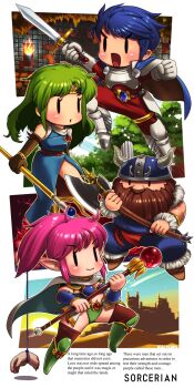 Rule 34 | 2boys, 2girls, armor, artist name, axe, beard, belt, bikini armor, blue cape, blue dress, blue hair, blue pants, blue shirt, boots, bracer, breastplate, breasts, brown belt, brown boots, brown gloves, brown hair, brown thighhighs, cape, cave, chibi, closed mouth, commentary, copyright name, desert, dress, elbow gloves, elf, english text, facial hair, fake horns, full beard, full body, fur-trimmed pants, fur-trimmed shirt, fur trim, gloves, greaves, green boots, green hair, green panties, helmet, highres, holding, holding axe, holding staff, holding sword, holding weapon, horned helmet, horns, kainan, lava, long hair, medium breasts, multiple boys, multiple girls, open mouth, orb, panties, pants, pauldrons, pink hair, pointy ears, ponytail, red belt, red pants, red shirt, sabaton, severed arm, severed limb, shirt, short hair, shoulder armor, side slit, sleeveless, sleeveless dress, smile, sorcerian, staff, standing, sword, thick beard, thighhighs, tree, two-handed, underwear, v-shaped eyebrows, vambraces, weapon, white gloves, | |