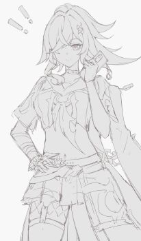 1girl absurdres black_choker black_gloves chenxue_(astralop) chenxue_(honkai_impact) choker crop_top gloves hair_ornament hair_over_one_eye highres honkai_(series) honkai_impact_3rd long_hair looking_at_viewer official_alternate_costume official_alternate_hair_length official_alternate_hairstyle qiuqiuku shirt short_sleeves simple_background white_background white_shirt