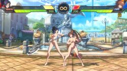 2girls 3d animated axe blue_hair bound breasts brown_eyes brown_hair captured chain dnf_duel dungeon_and_fighter female_fighter_(dungeon_and_fighter) female_priest_(dungeon_and_fighter) female_striker_(dungeon_and_fighter) grey_eyes highres inquisitor_(dungeon_and_fighter) multiple_girls nipples nude nude_filter nude_mod ponytail sound tagme third-party_edit video