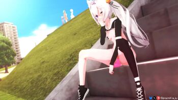 3girls animal_ears animated breasts clothes_lift crelly_parfait crustle_(artist) dildo dildo_riding ellie_minibot exhibitionism female_focus filian_(vtuber) finger_to_mouth flat_chest indie_virtual_youtuber masturbation moaning multiple_girls outdoors pants pants_around_one_leg pasties petite ponytail public_indecency public_nudity purple_eyes pussy sex_toy shirt_lift shoes sitting sitting_on_stairs small_breasts sneakers solo sound spamkaju stairs streamer_audio sucking_finger sweater sweater_lift sweatpants tagme tape tape_on_nipples undressing video virgin virtual_youtuber white_hair