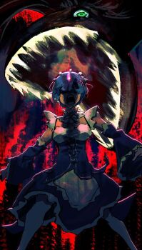 1boy 1girl apron blue_hair brown_hair dark-skinned_male dark_skin green_eyes highres lye_batenkaitos maid_apron non-web_source open_mouth re:zero_kara_hajimeru_isekai_seikatsu rem_(re:zero) sonic1nstinct