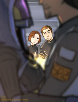 commander_shepard commander_shepard_(male) couple dakkun39 gabriella_daniels_(mass_effect) hug kenneth_donelly_(mass_effect) looking_at_another mass_effect_(series) quarian tali&#039;zorah tumblr tumblr_username