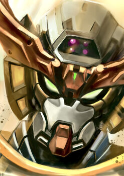 absurdres gquuuuuux green_eyes gundam gundam_gquuuuuux highres looking_at_viewer mecha mecha_focus mobile_suit portrait robot science_fiction solo user_hzmp3488 v-fin