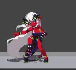 1girl animated asymmetrical_legwear long_hair looping_animation original pixel_art shadow solo standing tagme thyr uneven_legwear very_long_hair video white_hair