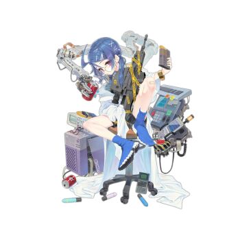 1girl 20x30mm_lv 20x30mm_lv_heab_k167 20x30mm_lv_p_k168 aged_down airburst_grenade_launcher airburst_round ammunition ankle_boots anti-materiel_cartridge assault_rifle bandaid bandaid_on_knee bandaid_on_leg black_shorts blue_boots blue_hair blush bolt-action_grenade_launcher bolt_action boots breasts bulletproof_vest bullpup burst_fire_gun burst_fire_rifle calculator can cannon_cartridge carbine caution_tape chair coat computer computer_tower computerized_scope daewoo_k11 dr_pepper drink_can drinking explosive eyes_visible_through_hair female_focus fragmentation_grenade fragmentation_warhead full_body girls'_frontline glasses grenade grenade_cartridge grenade_launcher gun hair_between_eyes hair_ornament high-explosive_airburst_round high-explosive_cartridge holding holding_magazine_(weapon) k11_(girls'_frontline) k11_(lil'_scientist)_(girls'_frontline) lab_coat ladic long_hair long_sleeves looking_at_viewer low_twintails magazine_(weapon) messy_hair military_cartridge multi-weapon multimeter multiple-barrel_gun official_alternate_costume official_art open_clothes open_coat practice_round precision-guided_firearm precision-guided_munition purple_eyes rifle scope shirt short-barreled_rifle shorts sidelocks sight_(weapon) sitting sleeves_past_fingers sleeves_past_wrists smart_grenade smart_scope soda_can solo subsonic_ammunition telescopic_sight thermal_weapon_sight transparent_background twintails underbarrel_assault_rifle underbarrel_rifle watch weapon white_coat wristwatch x_hair_ornament