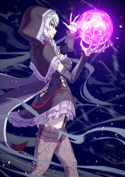 Rule 34 | 1girl, detached sleeves, drill hair, flower, frills, highres, namco, purple flower, purple rose, rose, silver hair, skirt, soul calibur, soulcalibur, soulcalibur v, thighhighs, viola (soulcalibur)