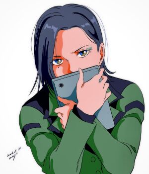 1girl artist_name commentary_request comoli_harcourt covered_mouth dated gundam gundam_gquuuuuux highres looking_at_viewer mole mole_under_eye pgmajimaji short_hair upper_body white_background