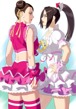 2girls capcom chun-li cosplay cure_melody_(cosplay) cure_rhythm_(cosplay) fatal_fury highres long_hair multiple_girls shiranui_mai street_fighter