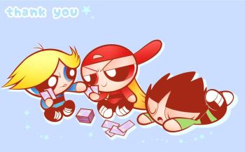 3boys antenna_hair backwards_hat bad_link black_hair black_pants black_shoes blonde_hair blue_background blue_eyes blue_shirt blunt_bangs boomer_(ppg) brick_(ppg) butch_(ppg) card english_text green_shirt hat long_hair long_sleeves looking_at_another male_focus multiple_boys open_mouth orange_hair pants parted_bangs playing_card powerpuff_girls red_eyes red_hat red_shirt rowdyruff_boys shirt shoes short_hair side-by-side simple_background sitting sleeping smile sneakers spiked_hair star_(symbol) striped_clothes striped_shirt tongue tongue_out white_shoes yunomi_(bearleaf)