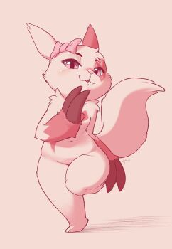 1girl :3 ajin_(ajinhdremix) animal_ears animal_hands animal_nose arm_at_side artist_name blush body_fur bow claws dated female_focus flat_chest full_body furry furry_female gen_3_pokemon hair_bow half-closed_eyes hand_up happy highres leg_up looking_at_viewer navel nintendo nose_blush open_mouth pear-shaped_figure pink_bow pink_eyes pokemon pokemon_(creature) red_fur signature simple_background smile solo standing standing_on_one_leg stomach tail tail_raised two-tone_fur white_fur wide_hips zangoose