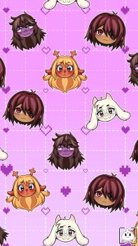 1boy 1other 2girls animal_ears antlers blonde_hair brown_hair buck_teeth colored_skin deer_antlers deer_ears deer_girl deltarune furry furry_female glasses goat_boy goat_ears goat_horns green-framed_eyewear grid_background heart highres horns kris_(deltarune) lilum long_hair multiple_girls noelle_holiday pixel_heart portuguese_commentary purple_skin ralsei reptile_girl sharp_teeth short_hair susie_(deltarune) teeth utdr_(toby_fox)
