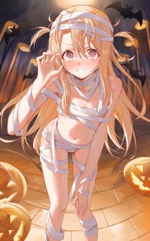 1girl absurdres bandages blonde_hair blush breasts fate/kaleid_liner_prisma_illya fate_(series) flat_chest halloween highres illyasviel_von_einzbern kaze_22 korean_commentary long_hair looking_at_viewer navel solo