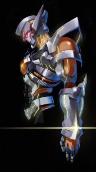 asagen black_background cropped_torso from_side glowing gridknight_(ssss.gridman) gridman_universe looking_down mecha no_humans open_hand robot science_fiction solo ssss.gridman upper_body visor