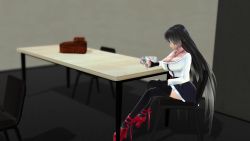 1boy 1girl 3d anilingus animated beckoning black_hair black_thighhighs breasts cellphone censored cleavage cross cross_necklace cum cum_in_clothes cum_on_body cum_on_breasts cum_on_upper_body cum_through_clothes femdom flim13 hachiman_milk hetero high_heels highres jewelry large_breasts long_hair mikumikudance_(medium) milking mosaic_censoring necklace paizuri paizuri_under_clothes phone purple_eyes reverse_paizuri skirt smartphone sound stiletto_heels tagme thighhighs video