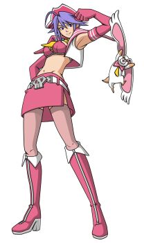 1girl blue_eyes boots breasts female_focus hat large_breasts love_heart_(kof) medium_hair pale_skin purple_hair skirt smile smiley_face standing the_king_of_fighters