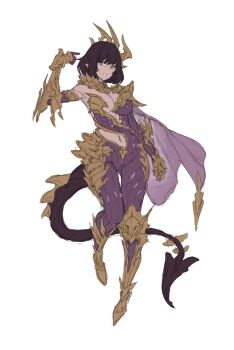 1girl black_hair bodysuit breasts cleavage dragon_girl medium_breasts nrcgray short_hair simple_background tagme tail white_background