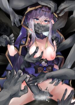 1girl absurdres adina_savic armpit_crease bare_shoulders black_bow black_choker black_gloves black_survival black_veil blue_dress blue_eyes blue_gemstone blue_veil blush bottomless bow breasts choker closed_eyes commission convenient_censoring covered_mouth covering_another&#039;s_mouth crying crying_with_eyes_open dark_background detached_collar disembodied_hand dress empty_eyes eternal_return:_black_survival fingering gagged gangbang gem gloves gold_trim grabbing_another&#039;s_breast groping groping_motion group_sex haagyu hand_gagged hand_on_another&#039;s_head hand_on_another&#039;s_shoulder hand_on_another&#039;s_stomach hand_over_another&#039;s_mouth heart highres holding_another&#039;s_wrist huge_filesize long_hair medium_breasts motion_blur motion_lines nipples pixiv_commission pleated_dress pussy_juice rape restrained saliva see-through_clothes single_tear sitting sleeveless sleeveless_dress smile solo speech_bubble spoken_heart steam steam_censor stomach surrounded_by_hands sweat tears teeth trembling upper_teeth_only veil white_hair