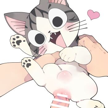 1boy absurdres animal bar_censor bestiality blush cat censored chi&#039;s_sweet_home chi_(chi&#039;s_sweet_home) fangs heart hetero highres open_mouth penis pussy sex simple_background stomach_bulge white_background youjo_modoki