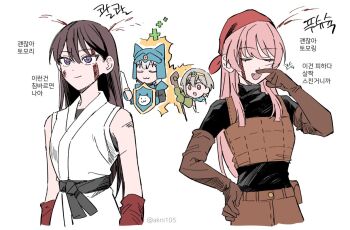 Rule 34 | 4girls, :3, akni, bang dream!, bang dream! it's mygo!!!!!, brown gloves, chihaya anon, closed eyes, commentary request, elbow gloves, fang, gloves, grey hair, hair between eyes, healing, helmet, holding, holding wand, injury, kaname raana, korean commentary, korean text, long hair, multiple girls, open mouth, pink hair, purple eyes, raana the cat, shield, shiina taki, shirt, short hair, sleeveless, sword, takamatsu tomori, translation request, wand, weapon