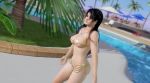 1girl 3d animated bikini black_hair breasts cleavage dead_or_alive dead_or_alive_xtreme_3_fortune dead_or_alive_xtreme_beach_volleyball female_focus godfather_bikini large_breasts long_hair micro_bikini momiji_(ninja_gaiden) nature ninja_gaiden outdoors plant shell shell_bikini sky smile solo swimsuit thong underboob video video white_bikini