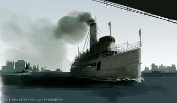 Rule 34 | aquamary, boat, city, meme, nice boat (meme), no humans, ocean, original, smoke, water, watercraft