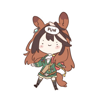 1girl absurdres aiguillette animal_ears ascot black_thighhighs blush blush_stickers brown_hair buttons cape chibi chibi_only closed_mouth commentary double-breasted earrings english_commentary epaulettes green_jacket green_skirt hair_between_eyes highres horse_ears horse_girl horse_tail jacket jewelry long_hair long_sleeves looking_at_viewer medal multicolored_hair red_cape side_cape simple_background single_earring single_epaulette skirt smile solid_circle_eyes solo streaked_hair symboli_rudolf_(emperor's_path)_(umamusume) symboli_rudolf_(umamusume) tail thighhighs ukichan22905846 umamusume white_ascot white_background white_hair