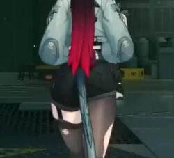 1girl 3d animal_ears animated ass ass_focus ass_shake asymmetrical_legwear audible_music black_garter_straps black_hair black_pantyhose black_thighhighs boots bouncing_ass crop_top cropped_jacket female_focus fingerless_gloves fingernails from_behind fur-trimmed_sleeves fur_collar fur_trim bad_tag garter_straps gloves green_eyes green_hair green_jacket hair_intakes jacket jane_doe_(zenless_zone_zero) jiggle legs_up long_hair low_ponytail lying midriff mouse_girl mouse_tail multicolored_hair on_back pantyhose pantyhose_under_shorts ponytail shorts single_garter_strap single_leg_pantyhose single_thighhigh solo sound tagme tail thighhighs torn_clothes torn_pantyhose torn_thighhighs video walking zenless_zone_zero