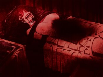 1girl blood blood_from_mouth bloody_tears bound breasts collar corpse death ero_guro euphoria_(clockup) game_cg guro hair_ribbon hamashima_shigeo hokari_kanae horror_(theme) lying medium_breasts nipples non-web_source nude official_art on_back open_mouth operating_table red_theme ribbon solo table teeth wide-eyed