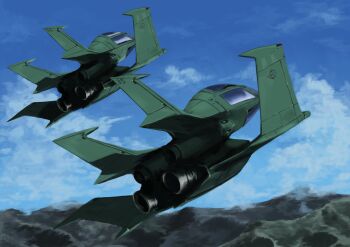 aircraft cloud dopp gundam highres mobile_suit_gundam no_humans science_fiction sky tyokugekidato vehicle zeon