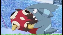 Rule 34 | 1boy, 1girl, animated, anime screenshot, arena, battle, fighting, gen 2 pokemon, gen 4 pokemon, gible, highres, nintendo, pokemon, pokemon (anime), pokemon dppt (anime), shuckle, sound, stadium, tagme, third-party edit, video