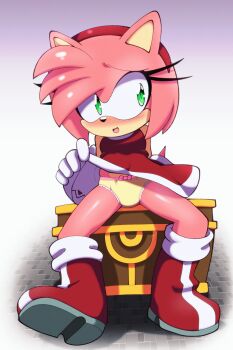 1girl amy_rose blush clothes_lift euf-dreamer furry green_eyes highres panties petite skirt skirt_lift sonic_(series) underwear