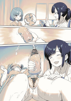 1futa 1girl absurdres artificial_vagina ass assertive_female ayanakitori bad_source bar_censor blush breasts bulge censored closed_eyes collarbone covered_erect_nipples cum ejaculation erection erection_under_clothes futa_with_female futanari handjob highres indoors infirmary lab_coat medium_breasts medium_penis nipple_slip nipples nurse open_mouth original penis ponytail projectile_cum pussy pussy_juice sex_toy sidelocks textless_version