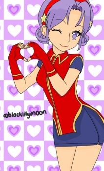 1girl asamiya_athena dress female_focus hair_bun hairband heart kuroyuritsuki_ looking_at_viewer purple_eyes purple_hair short_hair star_(symbol) the_king_of_fighters
