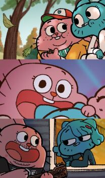 1girl 2boys cartoon_network cat family father_and_child father_and_son gumball_watterson husband_and_wife mother_and_son multiple_boys nicole_watterson non-web_source picture_frame rabbit richard_watterson window