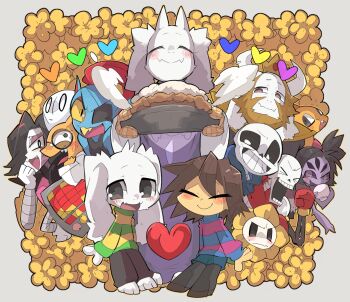 alphys androgynous armor arthropod_girl asgore_dreemurr asriel_dreemurr bad_id bad_pixiv_id beard blue_skin blush brown_hair closed_eyes colored_skin crown cup everyone extra_eyes eyepatch facial_hair fins flower flowey_(undertale) frisk_(undertale) furry furry_male g_perarikku glasses gloves grin hair_over_one_eye head_fins heart hood hoodie horns insect_girl mettaton mettaton_ex monster_boy monster_girl monster_kid_(undertale) muffet multiple_boys multiple_girls napstablook open_mouth papyrus_(undertale) ponytail red_hair sans_(undertale) scarf sharp_teeth shirt short_hair shorts skeleton smile spider_girl striped_clothes striped_shirt striped_sweater sweater teacup teeth toriel undertale undyne utdr_(toby_fox) yellow_skin