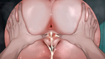 1boy 1girl after_vaginal aftersex ass backboob breasts chainsaw_man close-up completely_nude cum cum_in_pussy denji_(chainsaw_man) hair_bun hetero jjanda large_breasts medium_hair nude reze_(chainsaw_man) sex sex_from_behind spread_pussy