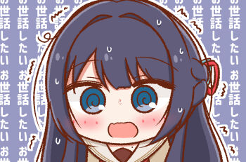 Rule 34 | 1girl, @ @, blue ribbon, blush, braid, brown cardigan, brown dress, cardigan, chibi, chibi only, commentary request, dress, hair ribbon, half up braid, half updo, hasu no sora school uniform, highres, link! like! love live!, long sleeves, love live!, mole, mole on neck, murano sayaka, neckerchief, nervous sweating, open cardigan, open clothes, open mouth, outline, p-man (p man wktk), red neckerchief, red ribbon, ribbon, sailor collar, sailor dress, school uniform, solo, sweat, text background, translation request, trembling, virtual youtuber, white outline, white sailor collar, winter uniform