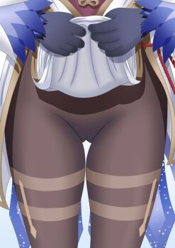 absurdres black_pantyhose clothes_lift eruko_dq10 ganyu_(genshin_impact) genshin_impact groin highres lifting_own_clothes pantyhose pubic_hair pussy shirt_lift