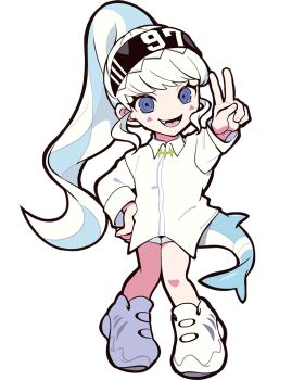 1girl anime_coloring aqua_hair aqua_tail artist_request black_hairband blue_eyes cetacean_tail collared_shirt crazy_raccoon dolphin_girl dress_shirt eyelashes facial_mark facing_viewer fang fingernails fins fish_tail full_body hairband half_updo hand_on_own_hip high_ponytail jewelry jmac long_hair long_sidelocks mark_under_eye multicolored_hair necklace number_print official_art open_mouth pigeon-toed ponytail print_hairband second-party_source shirt shoes short_shorts shorts sidelocks sleeve_cuffs solo standing striped_clothes striped_hairband tachi-e tail tank_top thick_lineart tongue transparent_background triangle triangle_facial_mark triple_vertical_stripe two-tone_hair two-tone_tail v vertical-striped_hairband very_long_hair wavy_sidelocks white_hair white_shirt white_shoes white_sleeves white_tank_top white_theme wide_sleeves wing_collar