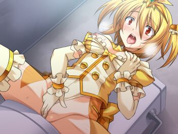 1girl amagi_nao aoi_masami arty_flare blonde_hair blush breasts breasts_out elbow_gloves female_masturbation fingering game_cg gloves grabbing_own_breast leotard magical_girl masturbation medium_breasts nipples non-web_source official_art open_mouth red_eyes saliva short_hair sitting solo spread_legs sweat thighhighs toilet toilet_use tongue ts_magical_girl_nao twintails variant_set