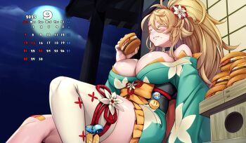 Rule 34 | 1girl, absurdres, breasts, burger, eating, highres, large breasts, lilith-soft, long hair, natalie fletcher, night, shindol, taimanin (series), taimanin rpgx