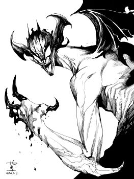 Rule 34 | 1boy, absurdres, claws, cleft chin, demon, demon boy, demon wings, devilman, devilman (character), head wings, highres, large head wings, male focus, manabu yashiro, multiple wings, open mouth, sharp teeth, smile, solo, teeth, wings