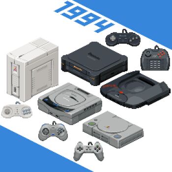 Rule 34 | 3do, atari jaguar, controller, game console, game controller, highres, no humans, pc fx, pixel art, pixelflag, playstation 1, playstation controller, sega saturn