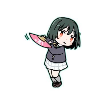 1girl :| black_jacket bob_cut brown_shoes closed_mouth deformed expressionless fang fang_out folding_fan full_body green_hair grey_socks hand_fan holding holding_fan jacket kneehighs loafers love_live! love_live!_nijigasaki_high_school_idol_club medium_hair mifune_shioriko miniskirt neck_ribbon nijigasaki_school_uniform one_side_up orange_eyes pleated_skirt ribbon school_uniform shinanoya_(satanicad) shoes simple_background skirt socks solo white_background white_skirt winter_uniform yellow_ribbon