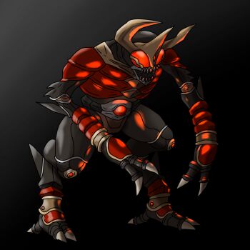 1boy another_kuuga_(zi-o) another_rider_(zi-o) armor beetle beetle_horn belt black_background black_skin bug claws colored_skin horns insect kamen_rider kamen_rider_kuuga kamen_rider_kuuga_(mighty_form) kamen_rider_kuuga_(series) kamen_rider_zi-o_(series) kuuga_(mighty) monster no_humans open_mouth original red_armor red_eyes shadow_(modeler3622) sharp_teeth stag_beetle standing teeth