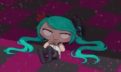 1boy animated aqua_eyes aqua_hair black_bow black_pantyhose black_skirt black_thighhighs bow cosplay crossdressing crossdressing_(mtf) derivative_work family_guy female_focus hair_bow hatsune_miku hatsune_miku_(cosplay) jewelry long_hair lying making-of male_focus necklace on_back pantyhose petals rkgkrabu shirt sketch skirt solo stewie_griffin tagme thighhighs twintails video vocaloid white_shirt wig world_is_mine_(vocaloid)